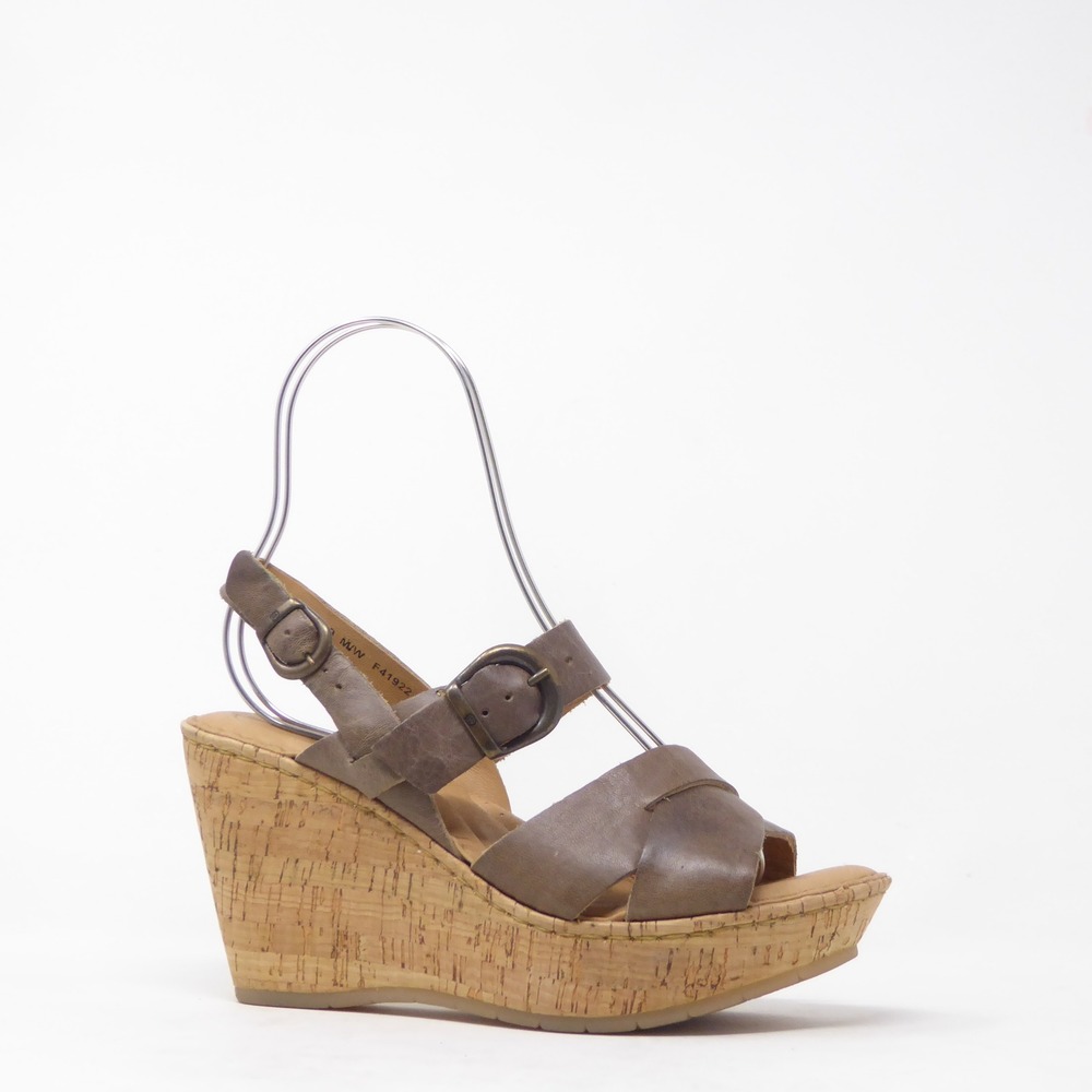 Born Emmy Quarter Women Wedge Sandals Brown Leather Cork Platform Strappy 8